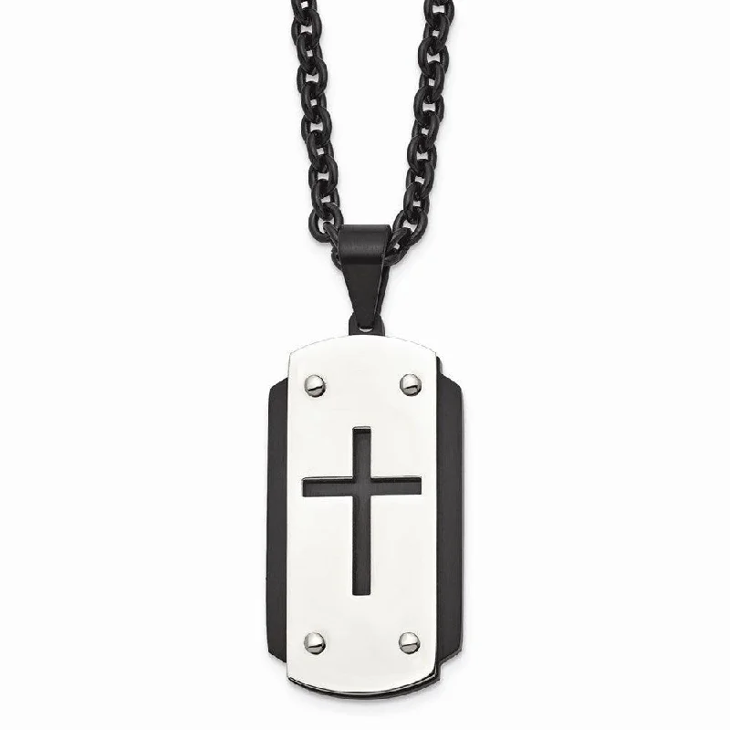 Best necklaces and pendants with sterling silver for an affordable yet stylish choice-Stainless Steel Brushed Polished Black IP-plated Dog Tag Necklace