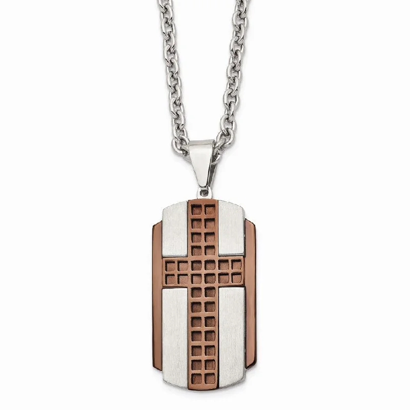 Best necklaces and pendants with adjustable chains for a customizable fit-Stainless Steel Brushed & Polished Brown IP-plated Cross Necklace