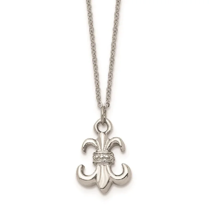 Necklaces and pendants with personalized charms for a custom piece of jewelry-Stainless Steel Polished Fleur de Lis with 2 ext. Necklace