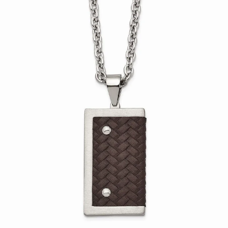 Beautiful necklaces and pendants with tree branch motifs for a nature-inspired design-Stainless Steel Reversible Brushed & Polished with Brown Leather Necklace