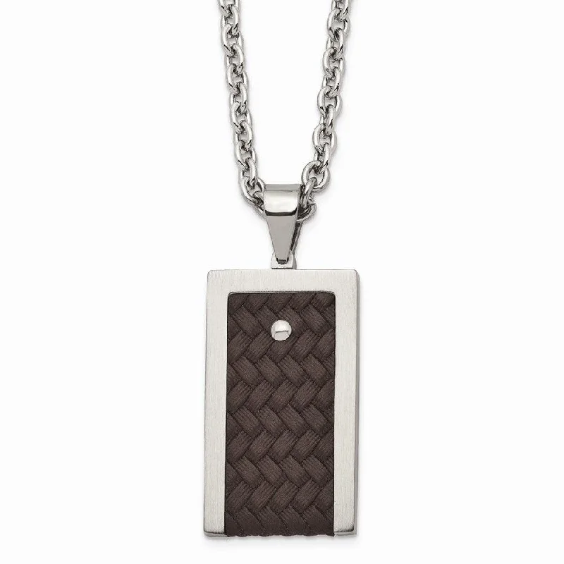 Beautiful necklaces and pendants with natural stones for an earthy, organic vibe-Stainless Steel Reversible Brushed & Polished with Brown Leather Necklace